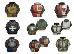 Men039s Hoodies Sweatshirts Men Cool 3D Print Mediaeval Knight Roman Warrior Solider Uniform Cosplay Vintage Knights Templar P5408275