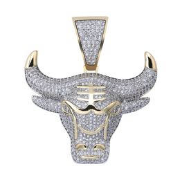 Iced Out CZ King Bull Demon Pendant Necklace Gold Silver Men With Rope Chain Hip Hop Punk Fashion Jewelry2614