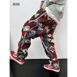 Pants American Streetwear Geometric Pattern Casual Pants Men Clothing Ethnic Style Jacquard Cargo Trousers Harajuku High Quality Pants