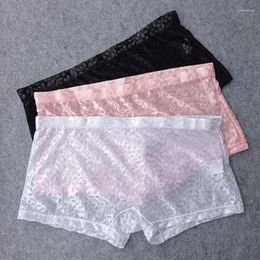Underpants Sexy Transparent Men's Underwear Boxer Shorts Low Rise Lace Lingerie Panties Summer Cool