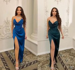 Sexy Simple Sheath Prom Dresses Long For Women V Neck High Side Split Formal Ocns Evening Birthday Party Second Reception Pageant Gowns 328 328