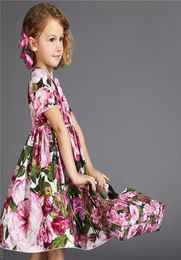 Children Wear Spring Autumn Princess Short Sleeve Flowers Printed Tutu Bow Party Dress Cotton Fashion Child Girls Dress7326815