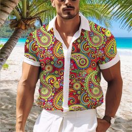Men's Casual Shirts 2024 Retro Shirt Cashew Flower Print Short Sleeve Summer Beach Hawaiian Loose Oversized Top