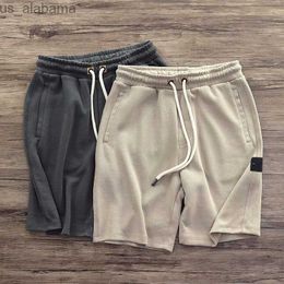 Men's Pants Shorts Heavy Knit Shorts For Men Japanese Retro Cotton Do Old Lazy Elastic Waist Sports Fifth Pants For Men 240308