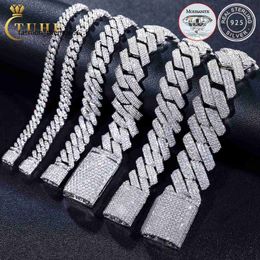 Charm Bangle Bracelets 8mm-25mm Pass Diamond Tester 925 Sterling Silver Full Vvs Moissanite Iced Out Cuban Link Anklet Bangle Bracelet for Men Women 240308