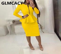 Women039s Tracksuits Women Two Piece OL Dress Suits Long Sleeve Peplum Top Midi Skirt Set1566554