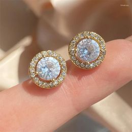 Stud Earrings Minimalist Cubic Zirconia Studs For Women Men Shiny Crystal Round Pierced Earring Delicate Daily Wear Fashion Jewellery