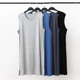 Men's Sleepwear 2024 Summer Modal Pajamas Robe Vest Style Sleeveless Long Bathrobe Men Loose Soft Home Clothes Night Dress