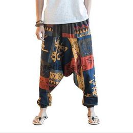 Men's Baggy Linen Harem Men Women Wide Leg Trousers Boho Cross-pants 240308