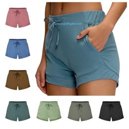 LU-016 Women Sports Shorts Casual Yoga Pants Cinchable Drawcord Short Pants Soft Fabric Running Sweatpants Fitness Training Trousers Nake-Feeling Drawers