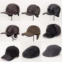 Ball Caps Baseball Cap Man Winter Thickened Warm Ear Protection Hats Older Leisure Windproof Cotton Leather Fux Fur Sunscreen