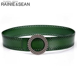 Belts RAINIE SEAN Blackish Green Women Belt No Hole Ladies Belts for Dresses Real Leather High Quality Apparel Accessories cm L240308