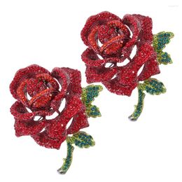 Brooches 2 Pcs Crystal Rose Brooch Collar Pin Costume Jewellery Lapel For Hats Floral Red Rhinestone Flower