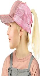 Kids Glitter Ponytail Ball Cap Sequin Baseball Hat Plain Visor Caps Girl Messy Bun Summer Hats Adjustable Hip Hop Snapback GGA35362158406