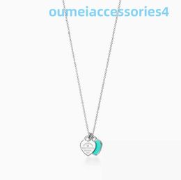 2024 Jewellery Designer Brand Pendant Necklaces 925 Silver Double Blue Dropped Enamel Heart Shaped Diamond Fashion Collar Chain Girlfriend Gift