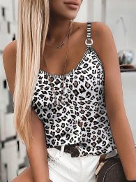 T-Shirt Sexy Leopard Tank Tops Women Beach Cute Cami with Adjustable Loose Spaghetti Straps Sleeveless Tees Summer Casual Vest Top New