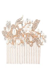 WholeBELLA 2015 Rose Gold Tone Hair Jewelry For Bridal Clear Flower Ivory Pearl Hair Comb Austrian Crystal Headpiece Accessor5687407