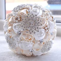 Wedding Flowers Ramos De Boda Novias Bridal Bouquet Exquisite Rhinestone Silk Rose And Pearl Handmade