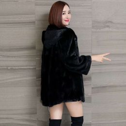 Haining's New For Women's Mid Length Autumn And Winter Thick Oversized Faux Mink Hooded Fur Coat Looks Slimmer 866372