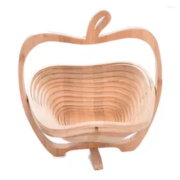 Plates Retail Foldable Apple Shaped Basket Folding Fruit Bowl Holder And Cutting Board Bamboo Wood