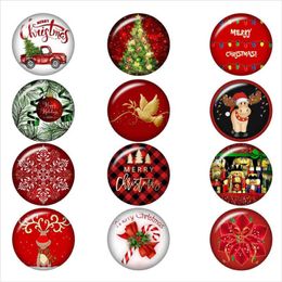 50PCS Mixed Glass Merry Christmas Tree Deer For DIY 18MM Button Snap Bracelet Necklace Jewelry291R