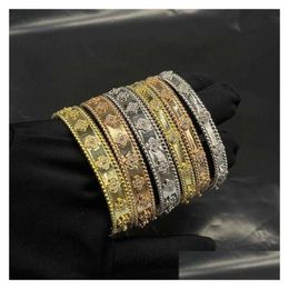 Bangle Bangle Gold Designer Bracelet Women Sweet Clovers Bracelets Luxury Jewellery 18K Plated Fl Crystal Diamond Clover Wedding Party Drop De Dhfvm 240308