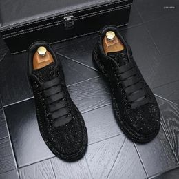 Casual Shoes Fashion Luxury Designer Black Rhinestone Causal Flats Moccasins Male Thick Bottom Rock Hip Hop Crystal Sneakers Da019