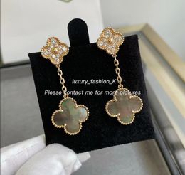 Fashion Vintage 4/Four Leaf Clover Charm Stud Earrings Back Silver 18K Gold Plated Agate for Women&Girls Valentine's Mother's Day Wedding Jewellery Gift I18888