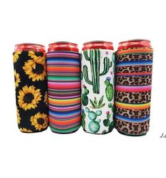 1785cm Can Cooler Slim Can Insulators Neoprene Beverage Beer Cooler Collapsible Cola Bottle Koozies Cactus Leopard Can Sleeve DA4459758