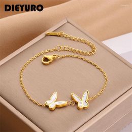 Charm Bracelets DIEYURO 316L Stainless Steel Butterfly Bracelet For Women Fashion Gold Color Body Jewelry Girls Casual Party Jewellery Gifts