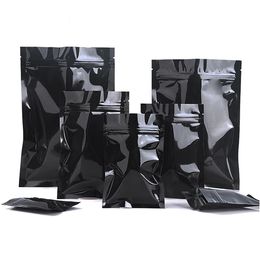 100Pcs/Lot Glossy Black Aluminium Foil Zip Lock Bag Self Seal Tear Notch Reclosable Flat Food Snack Storage Packaging Pouches 240305