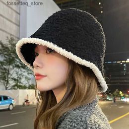 Wide Brim Hats Bucket Hats Bucket Hat Women Winter Cashmere Thick Fisherman C Ear Protection Fashion Outdoor Keep Warm Fishing Hat Female Korean New L240305