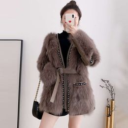 2023 Winter Wear New Young Haining Long Coat Women's Rivet Short Fur 819316