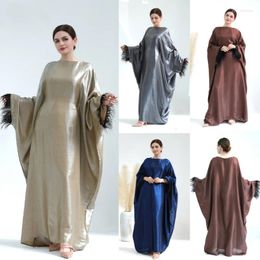 Ethnic Clothing 2024 Dubai Party Dress Muslim Women Abaya Fur Sleeves Robe Elegant Female Modest Dresses Islam