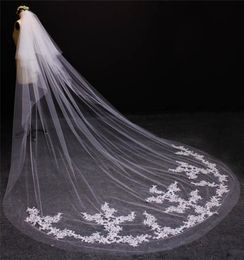 Two Layers Cut Edge Lace Appliques Blusher Cover Face 2 Tiers Wedding Veil With Comb Cathedral Bridal Veils8958062