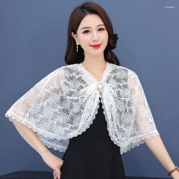 Women's Blouses Lace Hollow Out Smock Summer Solid Color Shawl With Cheongsam Cape Fashion Loose O Neck Sunscreen Sleeveless Tops