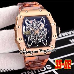 2024 RicharMill Fashion Luxury Watches Rafael Nadal Automatic Mens Watch Rose Gold Skeleton Dial Orange Gray Camouflage Rubber Strap Swiss ZF Factory