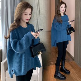 Sweaters 6189# Autumn Winter Knitted Maternity Sweaters Thermal Warm Loose Pullovers Clothes for Pregnant Women Loose Pregnancy Tops