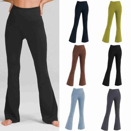 Ll Align Women Yoga Pants Solid Colour Nude Sports Shaping Waist Tight Flared Fitness Loose Jogging Sportswear Lu Womens Nine Point Pant High Quality 4G3N