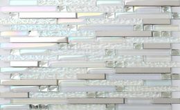 Glass mosaic kitchen tile backsplash bathroom shower wall tiles SSMT399 silver metal stainless steel mosaic6901751