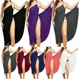 Milk Silk Shawl Summer Amazon Europe and America New Large Size Dress Solid Colour Sexy Strap Beach Dress