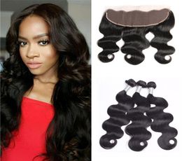 Brazilian Body Wave Human Hair Weaves 3 Bundles with 13x4 Transparent Lace Frontals Preplucked Natural Hairline3560207