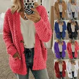 Woman Jacket Fashion Long Sleeeve Outfit Hooded Fleece Wool Coat Women Warm Sweaters Ladies Winter Cardigan 240229