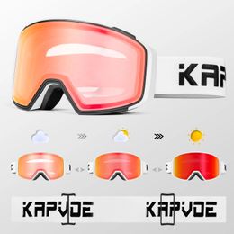 Kapvoe-Professional Winter Color Pochromic Ski Goggles Men Snowmobile Anti-Fog Snowboard goggles Women Ski Equipment UV400 240223