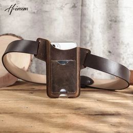 Mobile Phone Waist Bag Mens Belt Fanny Running Pocket 100%Cow Leather Handmade Cellphone Waist Bag Loop Holster Outdoor Sport 240304