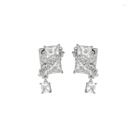 Stud Earrings Silver Colour Square Zircon For Women Girl Simple Korean Fashion 925 Needle Ear Buckles Earring Trendy Jewellery