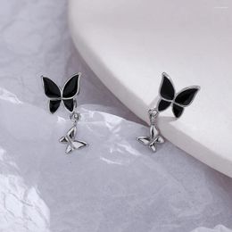 Stud Earrings Trendy Silver Color Cute Little Butterfly Drop Black For Women Girl Gift Fashion Jewelry Dropship Wholesale