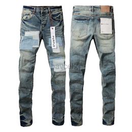 Мужские джинсы Новое прибытие Purple Brand Mens High Street Blue Denim Slim Fit омытые джинсы 240308