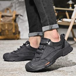 Casual Shoes Men Hiking Lace Up Outdoor Rubber Mountain Sneakers Wear Resistant Climbing Fashion Genuine Leather Oxfords
