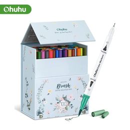 Ohuhu Art Markers Dual Tips Line Marker Set Watercolour Pen Colouring Water Colour Brush Fineliner Painting Drawing School Supplies 240307